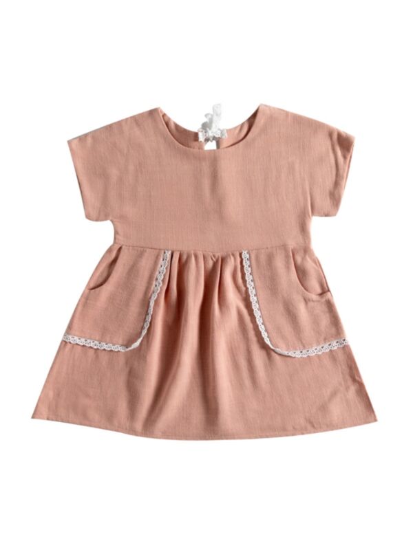 Toddler Kid Girl Dual Pocket Solid Color Dress