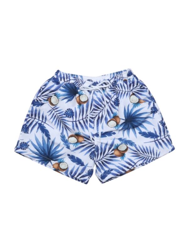 Boy Drawstring Plant Graphic  Beachwear Shorts