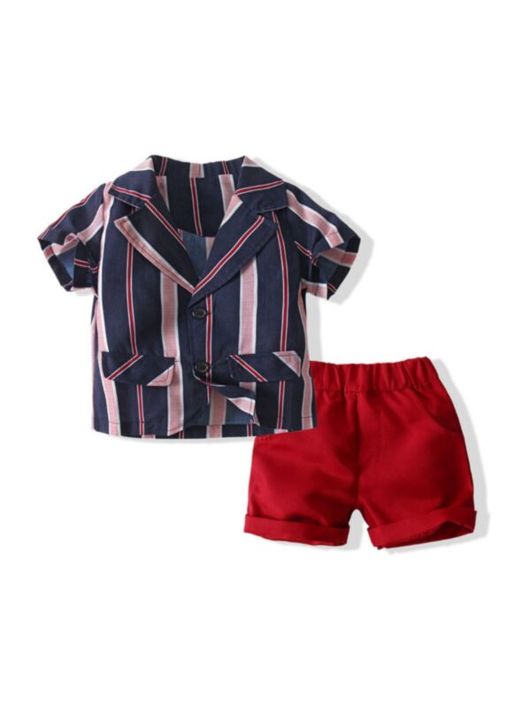 Two-Piece Kid Boy Stripe Blazer With Shorts Set