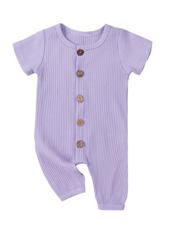 Baby Button Solid Color Basic Ribbed Jumpsuit