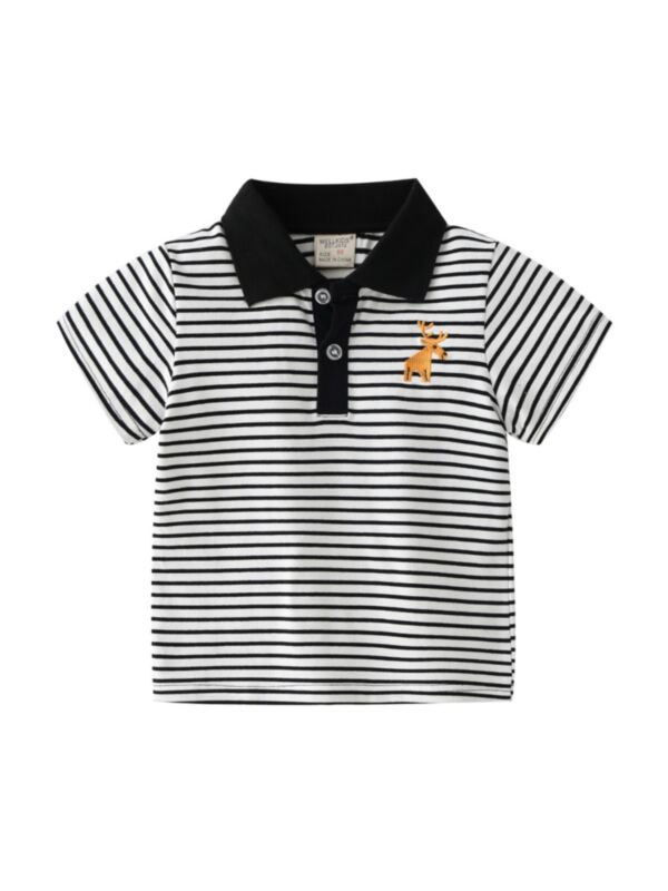 Embroidered Animal Stripe Polo Shirt For Boy
