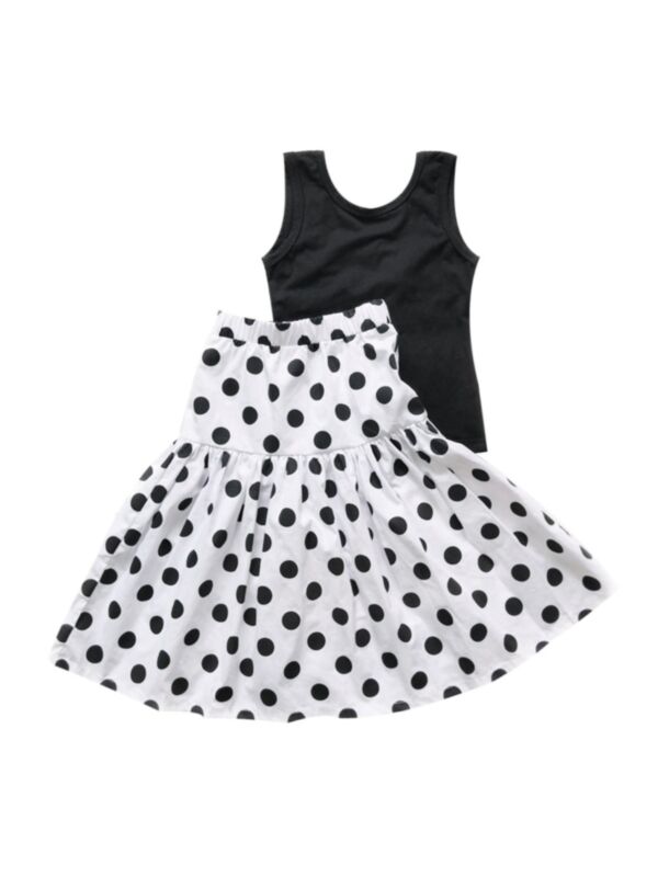 2-Piece Girl Cross Back Tank Top & Polka  Dots Skirt Set