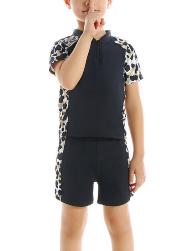 Two Pieces Boy Plant Or Leopard Pattern Swimsuits 