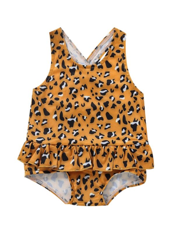 Toddler Girl Peplum Leopard Print One Piece Swimwear