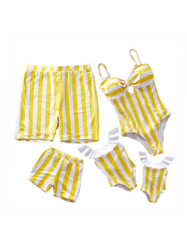 Family Matching Stripe Swimsuits In Yellow