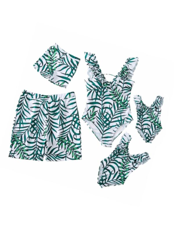 Family Matching Leaves Pattern Swimsuits