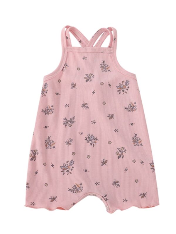 Baby Girl Cross Back Floral Print Cami Romper