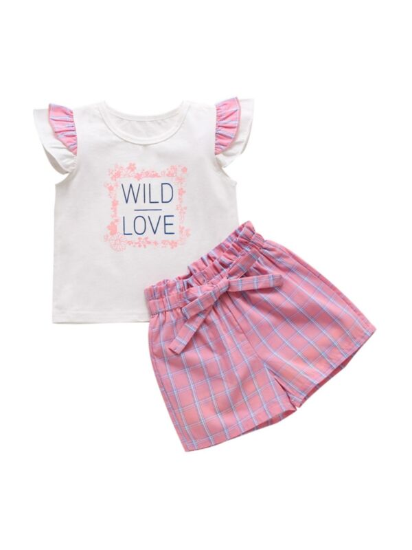 2-Piece Baby Toddler Girl Wild Love Print Top Matching Checked Shorts Set