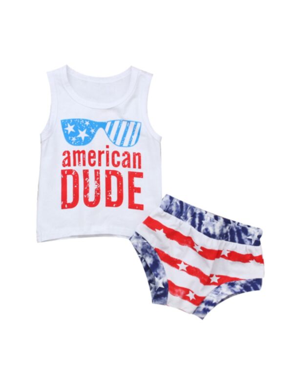 Baby Toddler American Dude Or Baby Outfit Tank Top Match Stripe Shorts Set