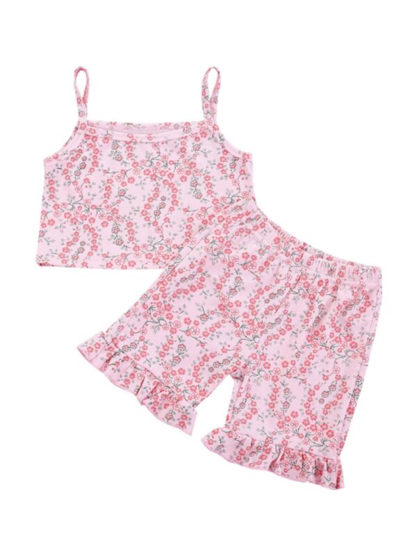 2 Pieces Camisole And Shorts Girl Ditsy Floral Pattern Outfit