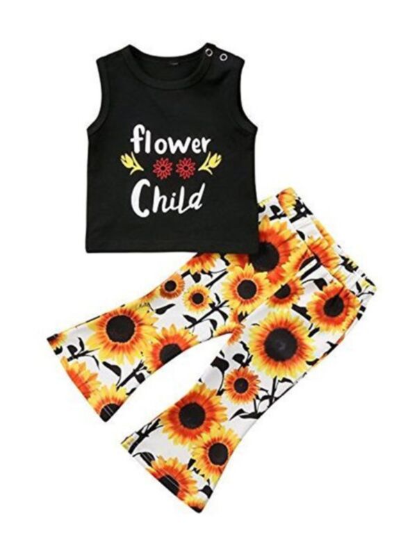 2-Piece Flower Child Tank Top With Sunflower Bell Pants Set