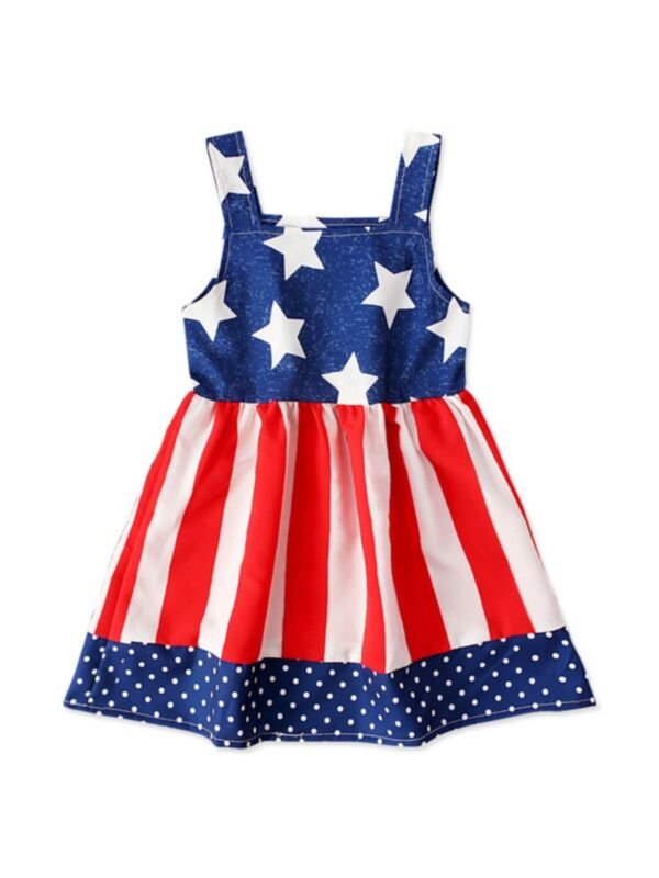 Little Girl Independence Day Star Polka Dots Pattern Stripe Dress