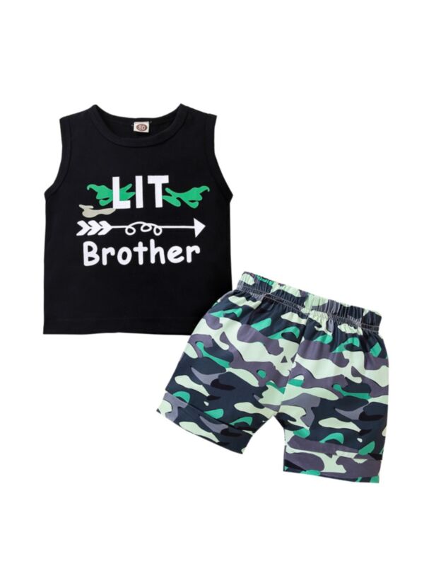 2 Pieces Infant Boy Set Lit Brother Pattern Tank Top & Camo Shorts