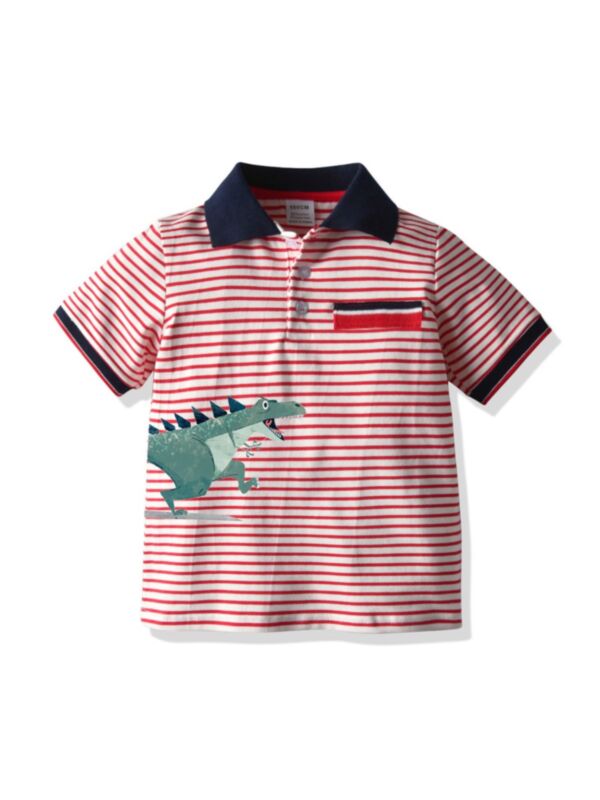 Little Boy Polo Shirt Stripe Dinosaur Pattern