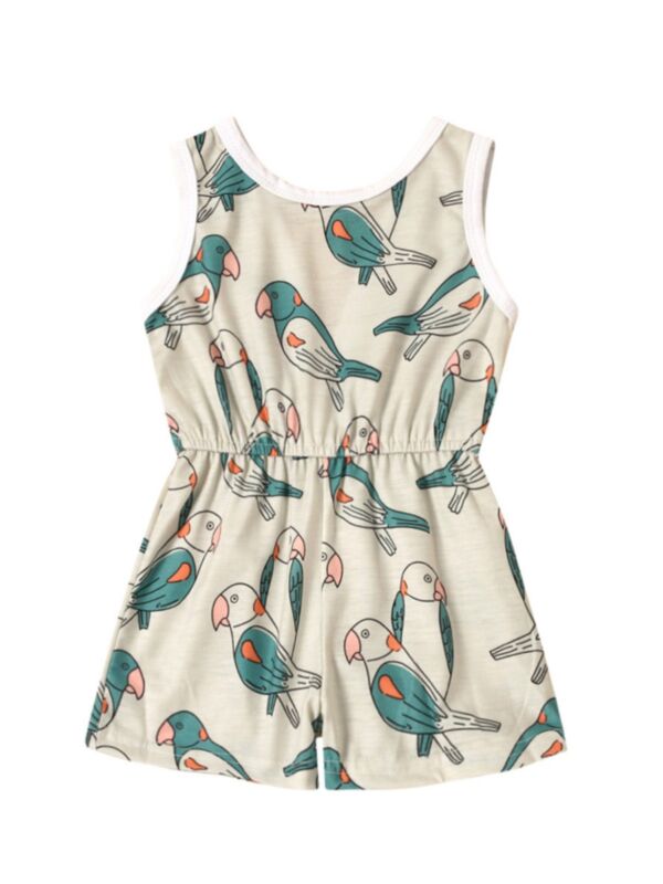 Little Girl Bird Or Flower Print Tank Romper