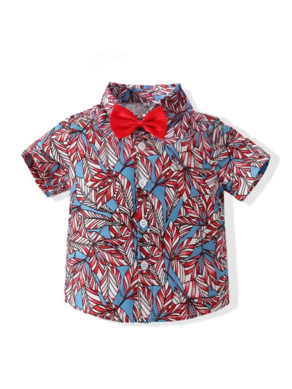 Baby Boy Bow Tie Tropical Print Shirt