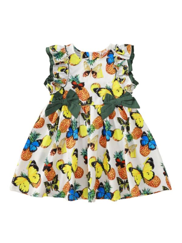 Butterfly Pineapple Print Ruffle Decor Dress For Girl  210317660