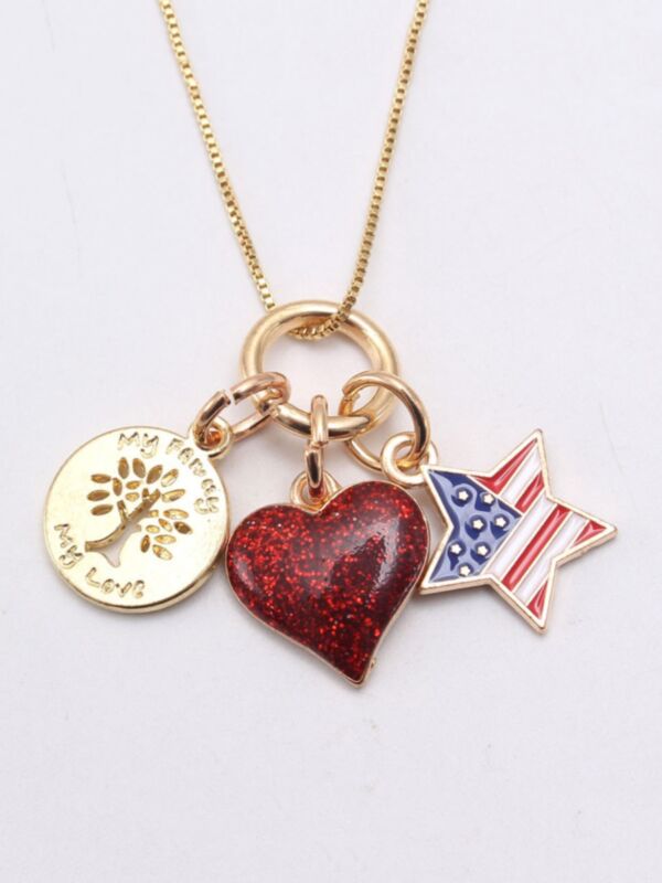 Kid Girl Independence Day Love Heart Pendant Necklace