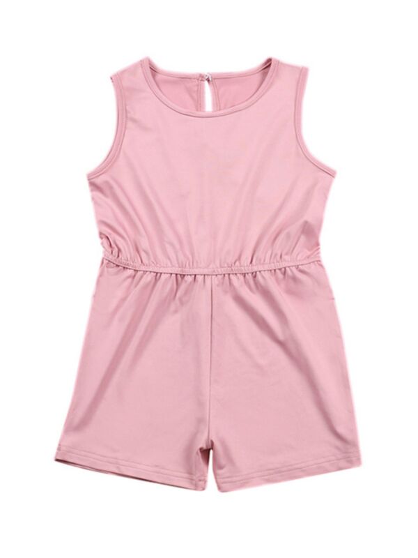 Kid Girl Solid Color Tank Romper