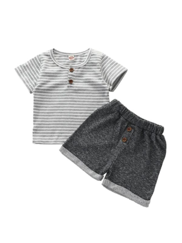 Two-Piece Baby Boy Outfit Stripe Top Matching Shorts