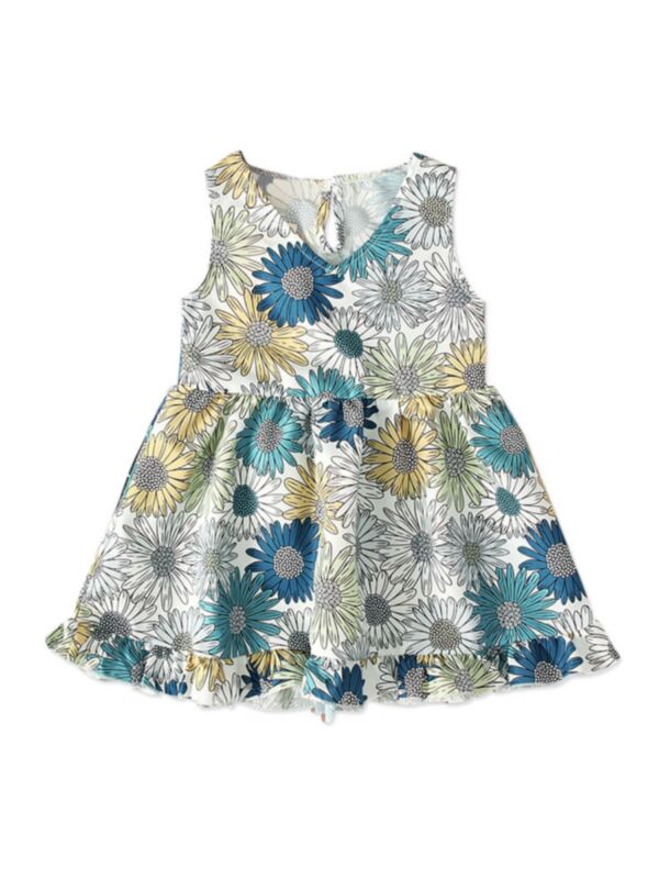 Baby Toddler Girl V-neck Floral Print Tank Dress 