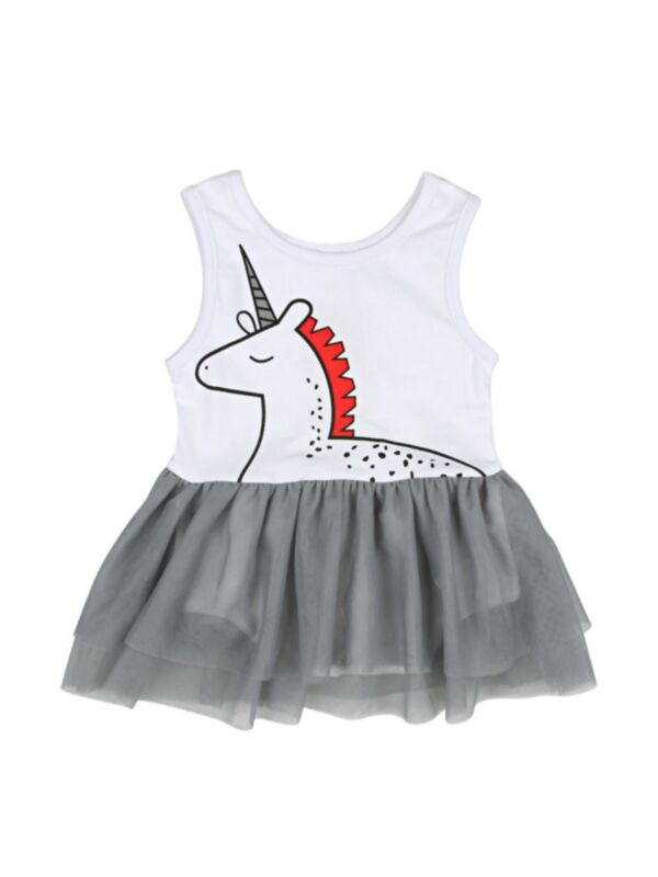 Unicorn Print Mesh Tank Bodysuit Wholesale Baby Dresses For Girl