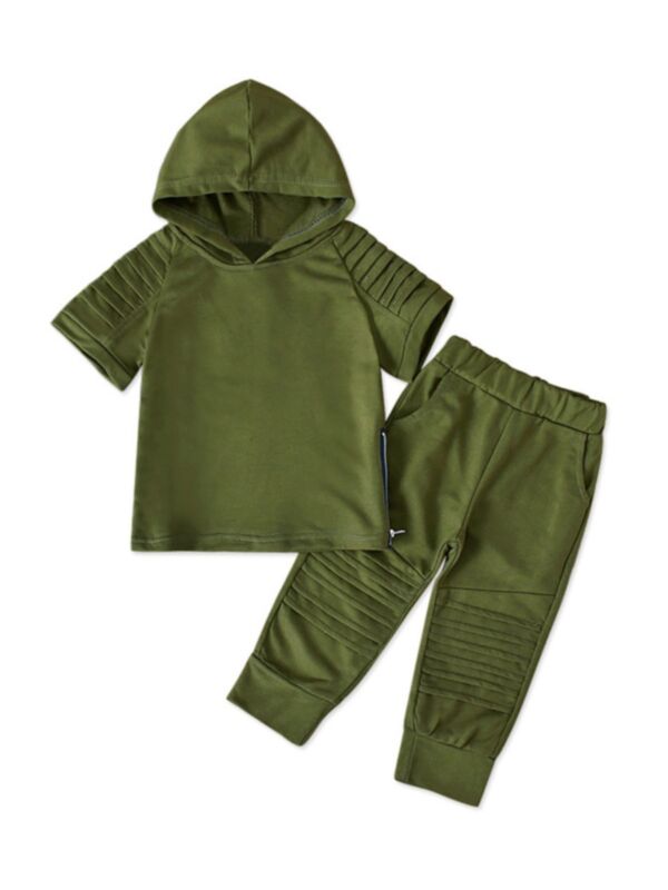 2-Piece Little Boy Solid Color Set Hooded Top And Pants 