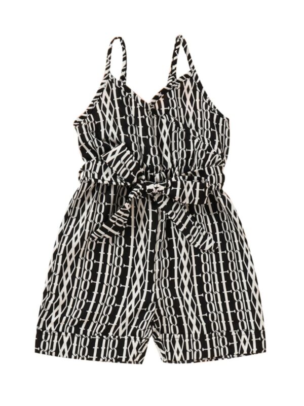 Little Girl Chian Pattern Belted Cami Romper