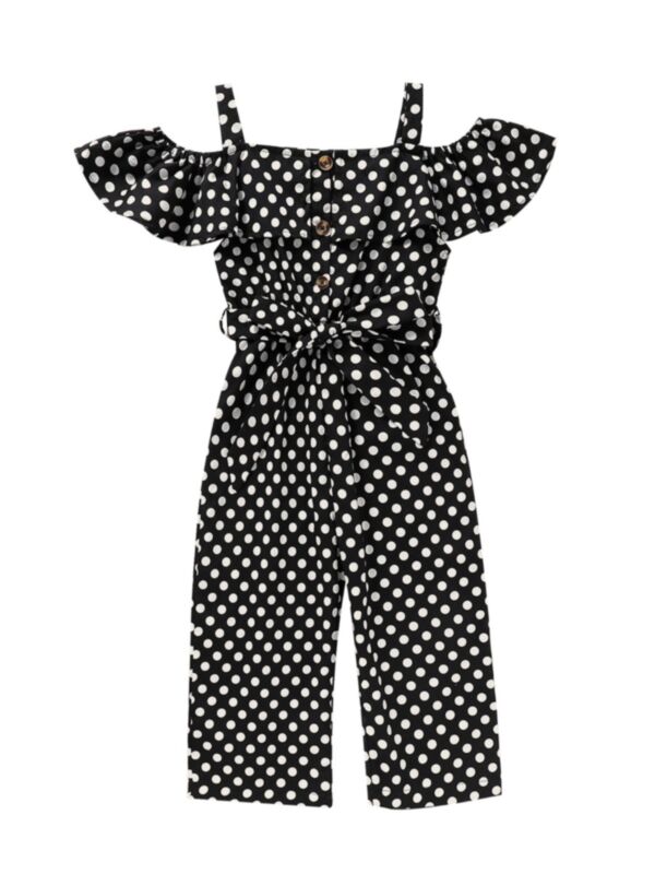 Kid Girl Polka Dots Pattern Off Shoulder  Jumpsuit