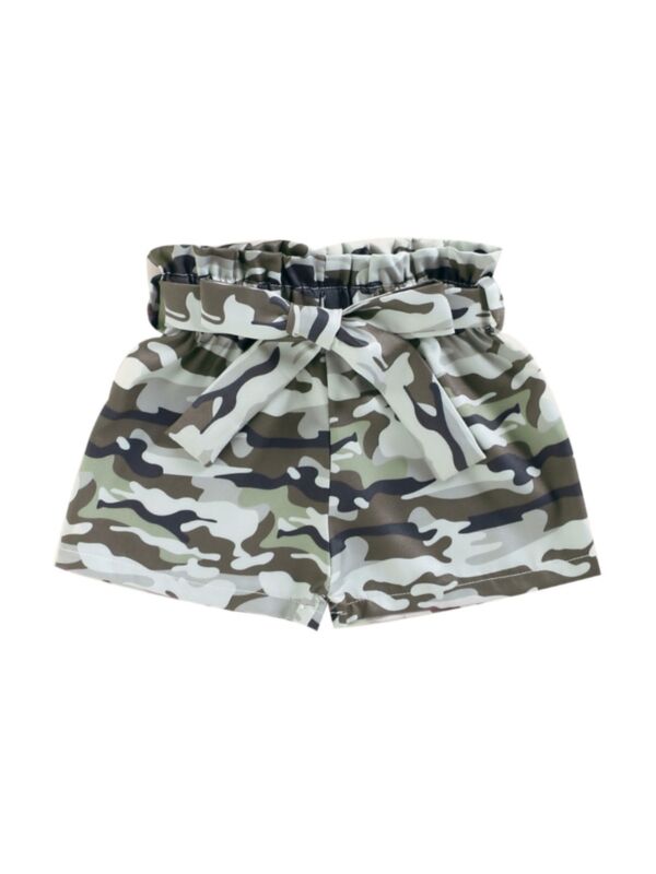 Camouflage Pattern Belted Shorts For Kid Girl