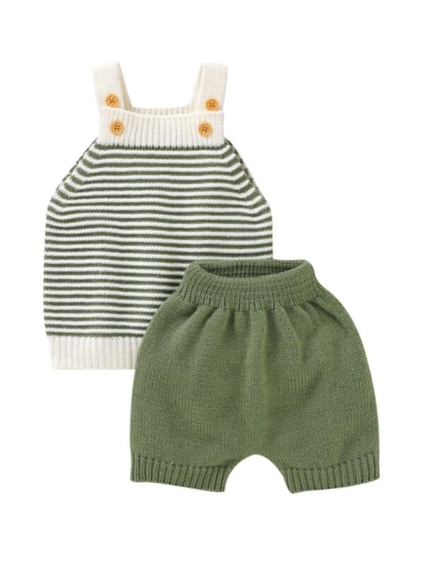 2 Pieces Baby Knitting Outfit Stripe Cami Top Matching Short