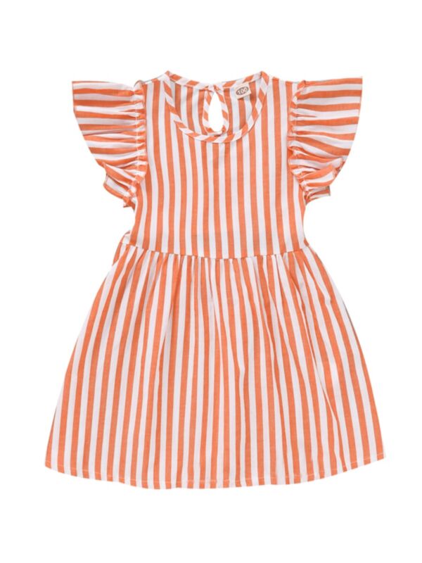  Flutter Sleeve Stripe Kid Girl Dress