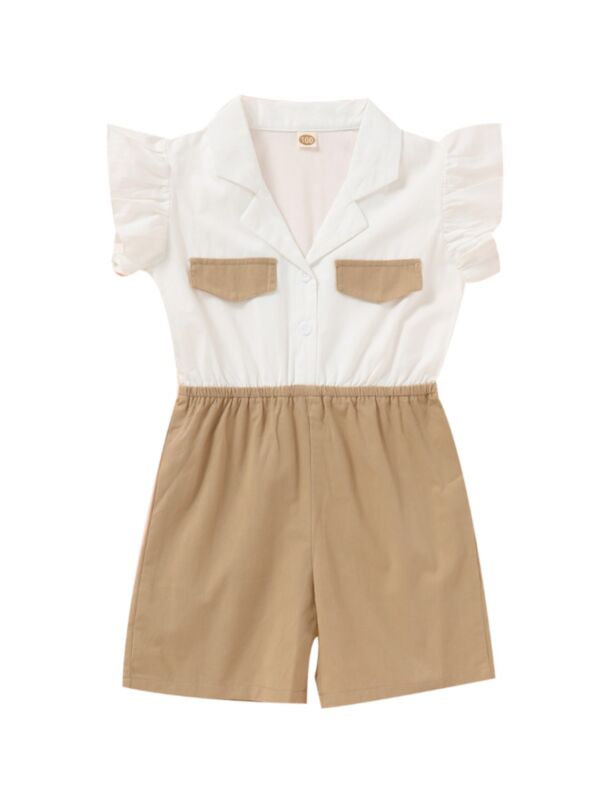 Kid Girl Flutter Sleeve Hit Color Romper