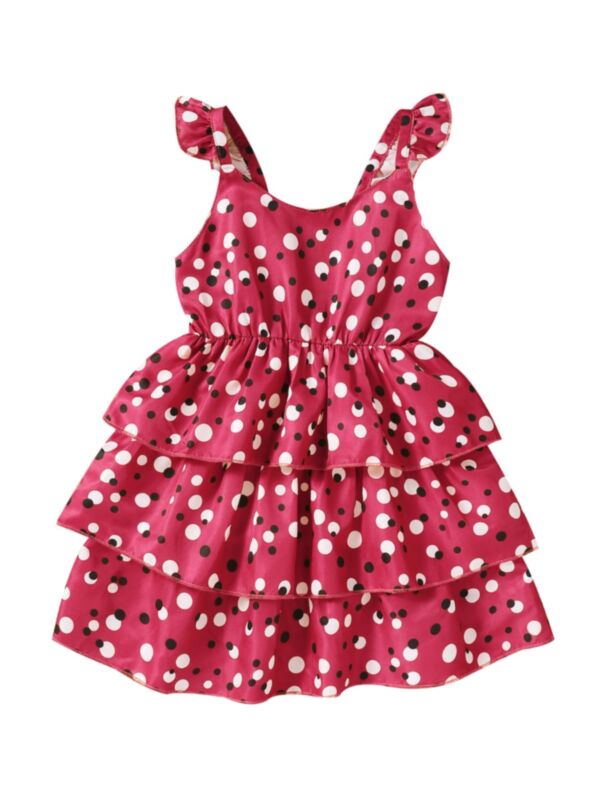 Kid Girl Polka Dots Print Tiered Layered Dress 