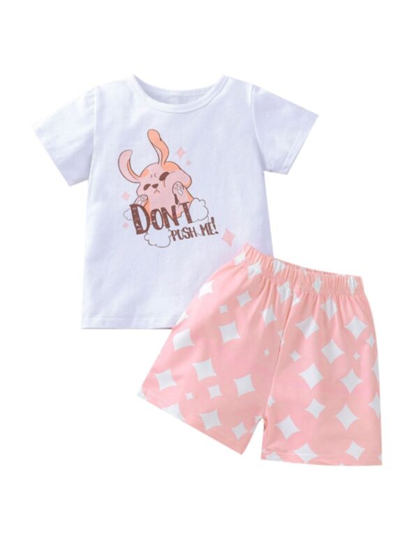2 Pieces Kid Don't Push Me Cartoon Set Tee And Shorts