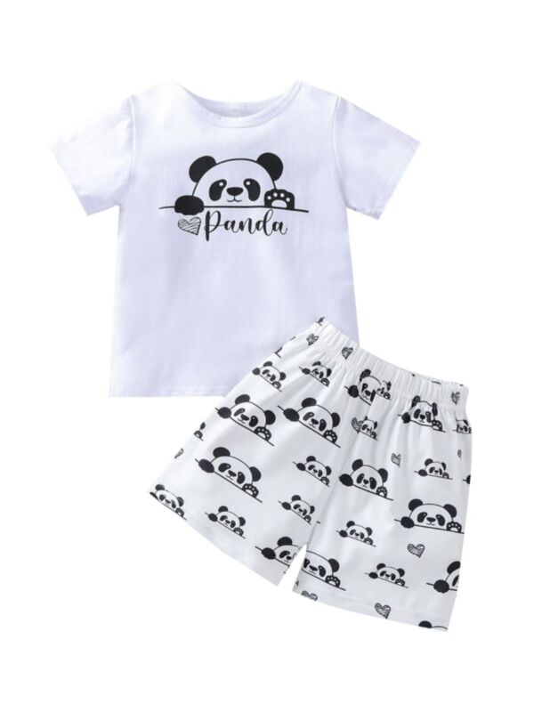 2 Pieces Kid Adorable Panda Pattern Set Tee And Shorts
