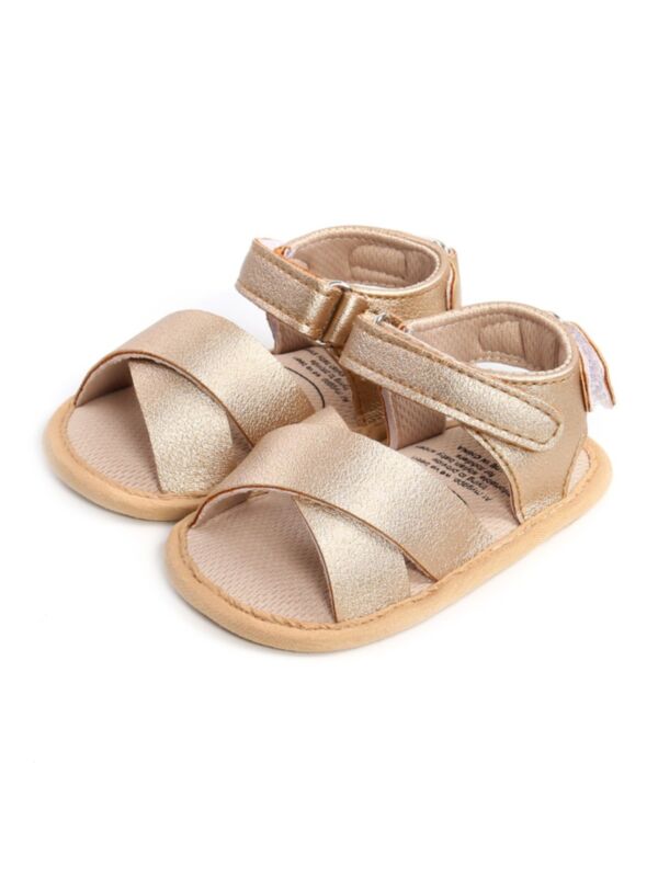  Baby Solid Color Criss-Cross Strap Sandals