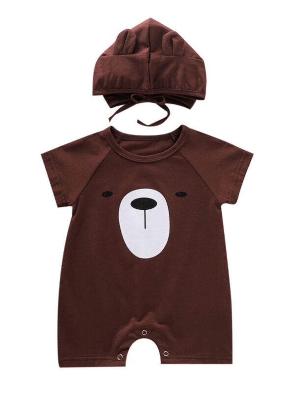 Two Pieces Baby Bear Print Romper And Hat