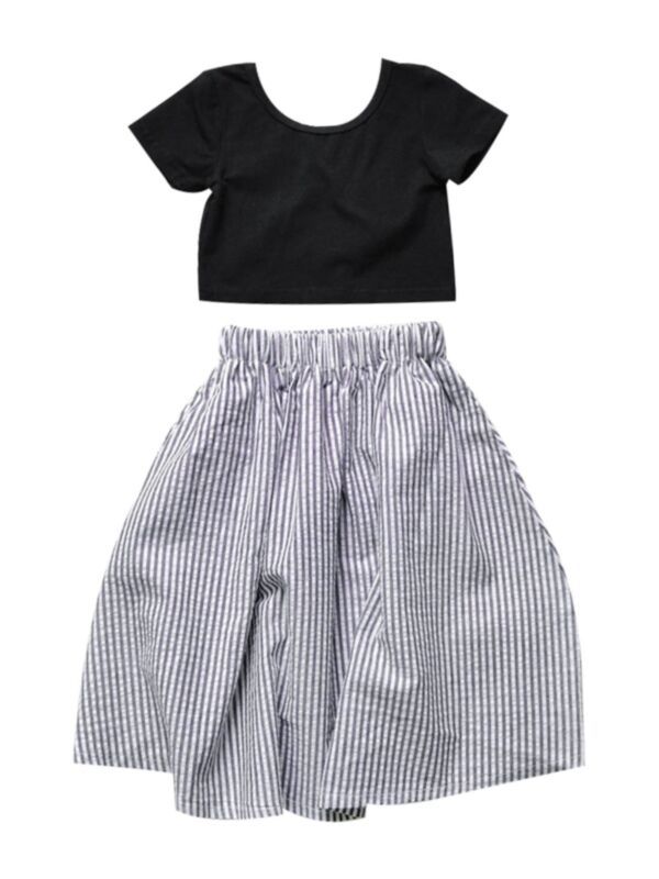2-Piece Girl Set Crop Top And Stripe Skirt 