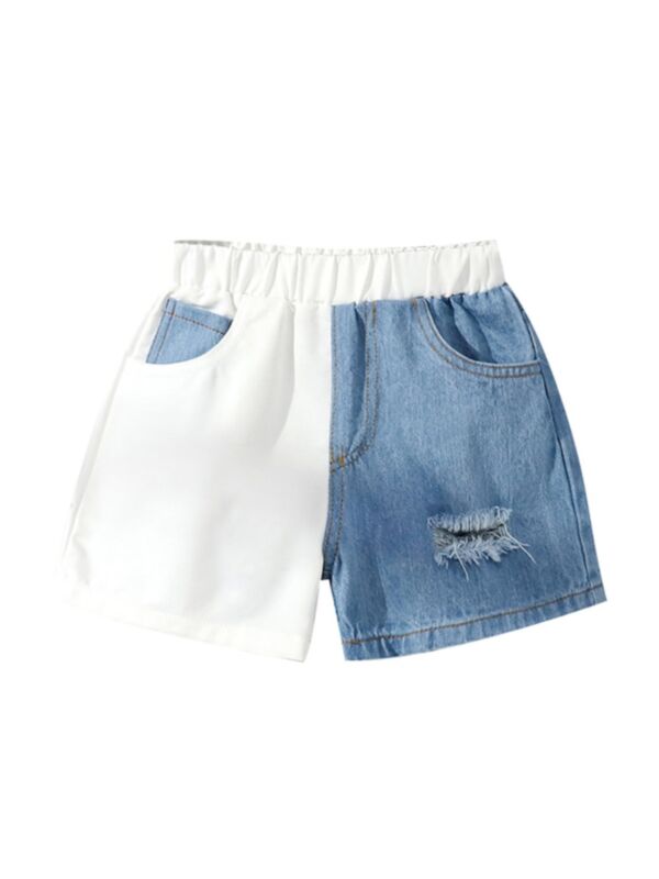 Kid Girl Denim Patchwork Ripped Shorts