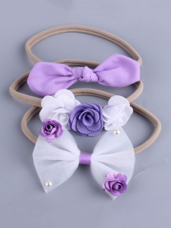 3-Pack Girl Flower Bow Headbands