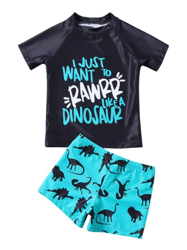 Kid Boy Swimsuit I Just Want to Rawrr Like a Dinosaur Top With Shorts Set