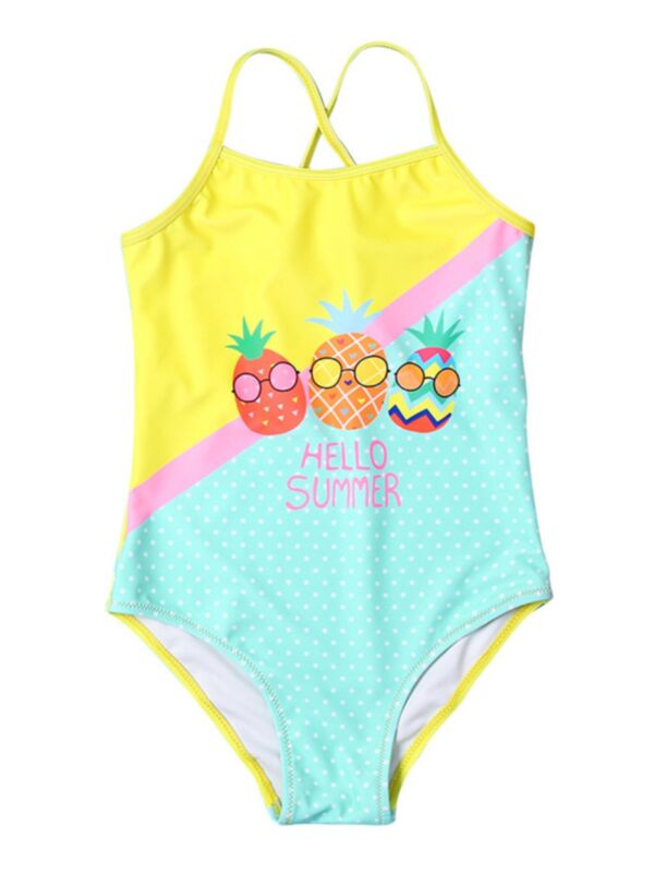 Hello Summer Pineapple Print Girl Swimsuit