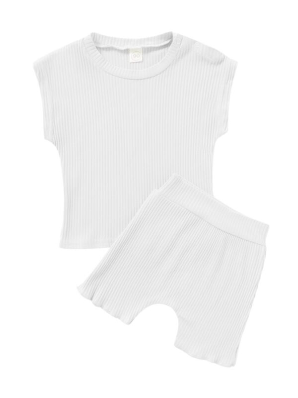 Two Pieces Kid Solid Color Ribbed Top And Shorts Set