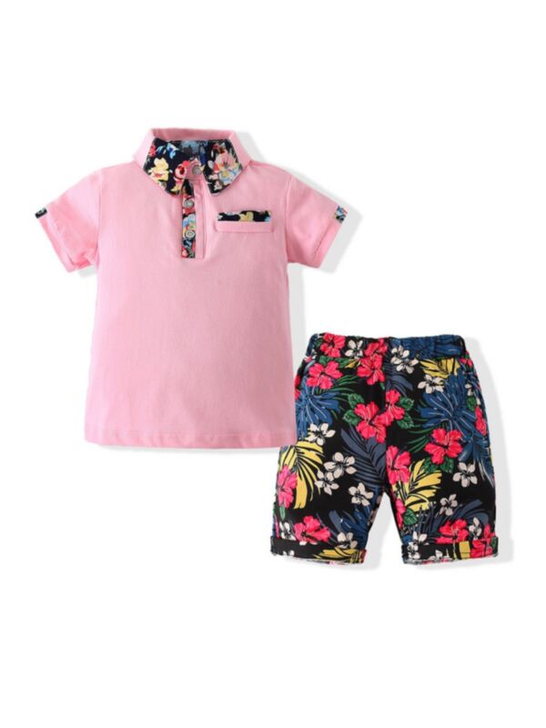 Two Pieces Floral Graphic Outfit Polo Shirt And Shorts Boys Wholesale Clothing 210323525