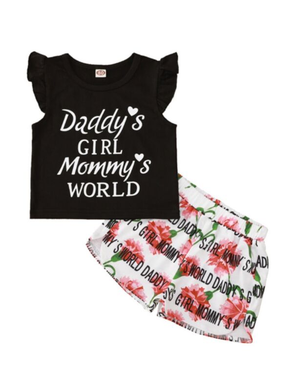 2 Pieces Daddy's Girl Mommy's World Set Top And Flower Shorts