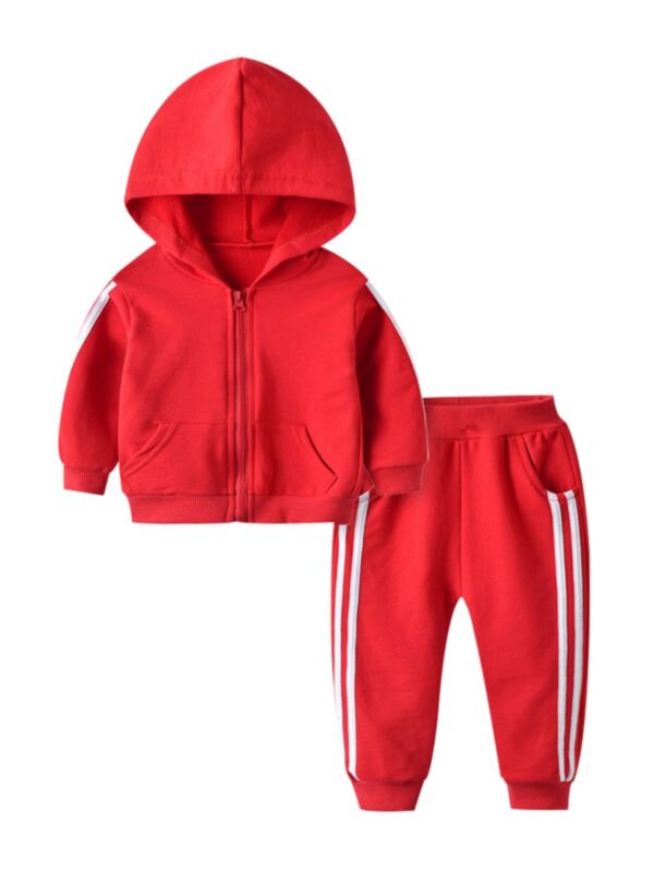 2 Pieces Kid Unisex Tracksuit Side Stripe Hooded Jacket And Sweatpants