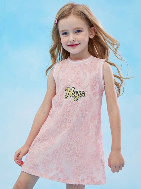 Girl Sequins Letter Lace Tank Dress