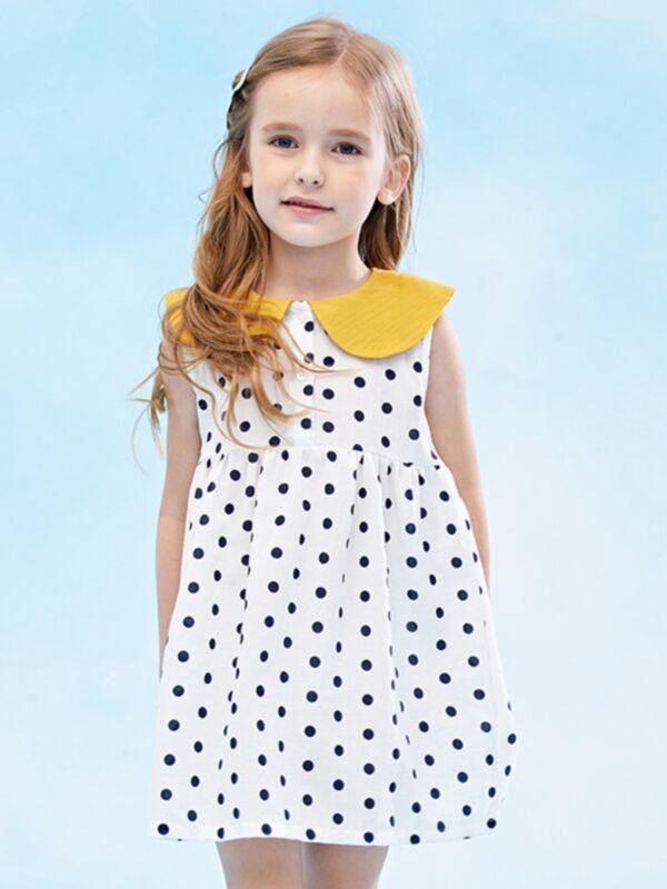Girl Doll Collar Polka Dots Pattern Sleeveless Dress
