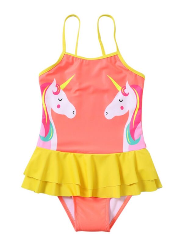 Girl Unicorn Peplum One Piece Swimwear